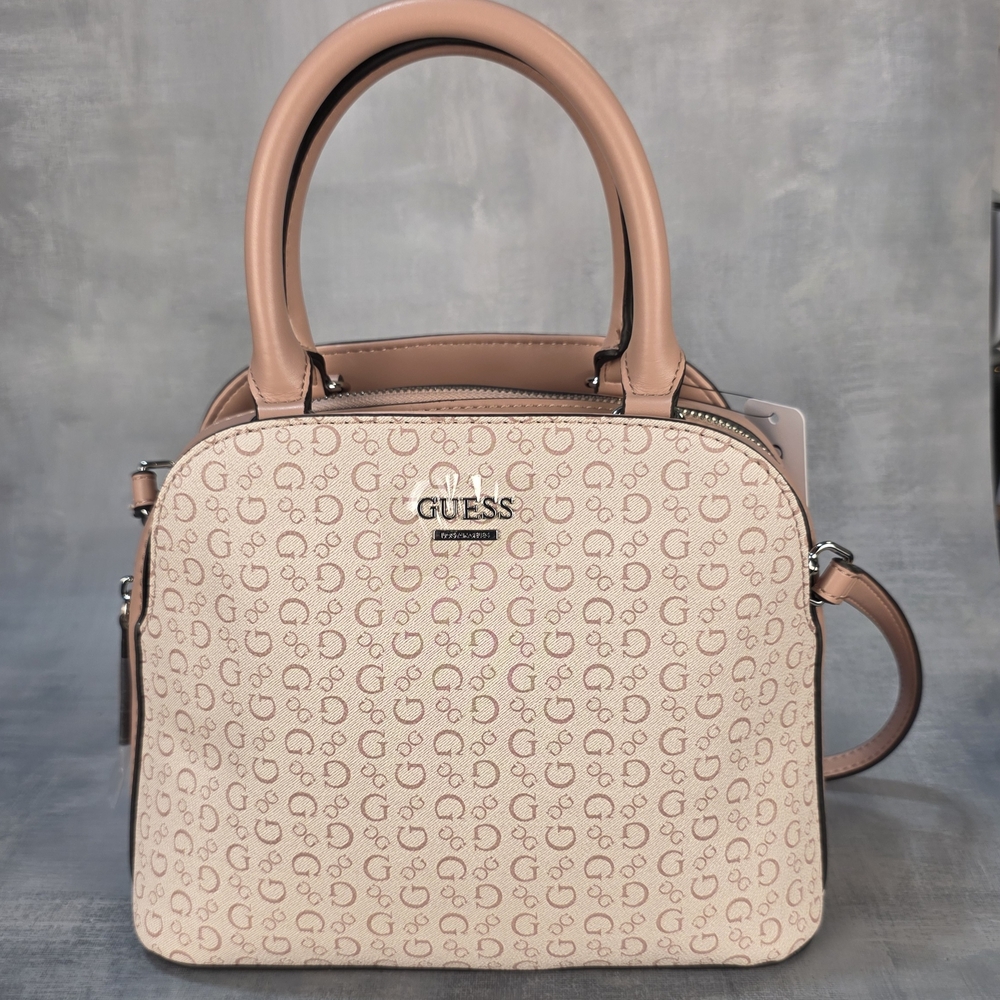 GUESS Kamri Logo Mini-Dome Satchel Beige Women's Handbag